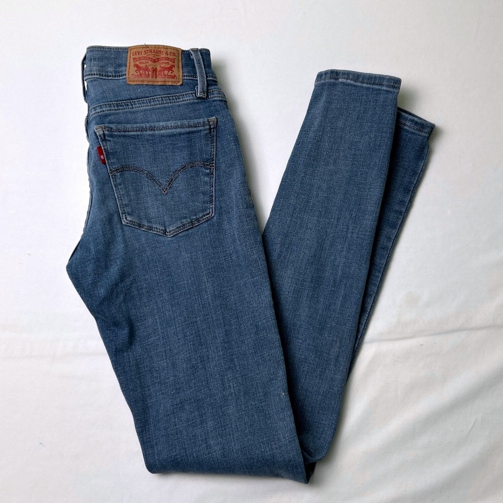 Levis Women 710 Super Skinny Low Rise Distressed Denim Jeans Size 2/25 Blue Y2K